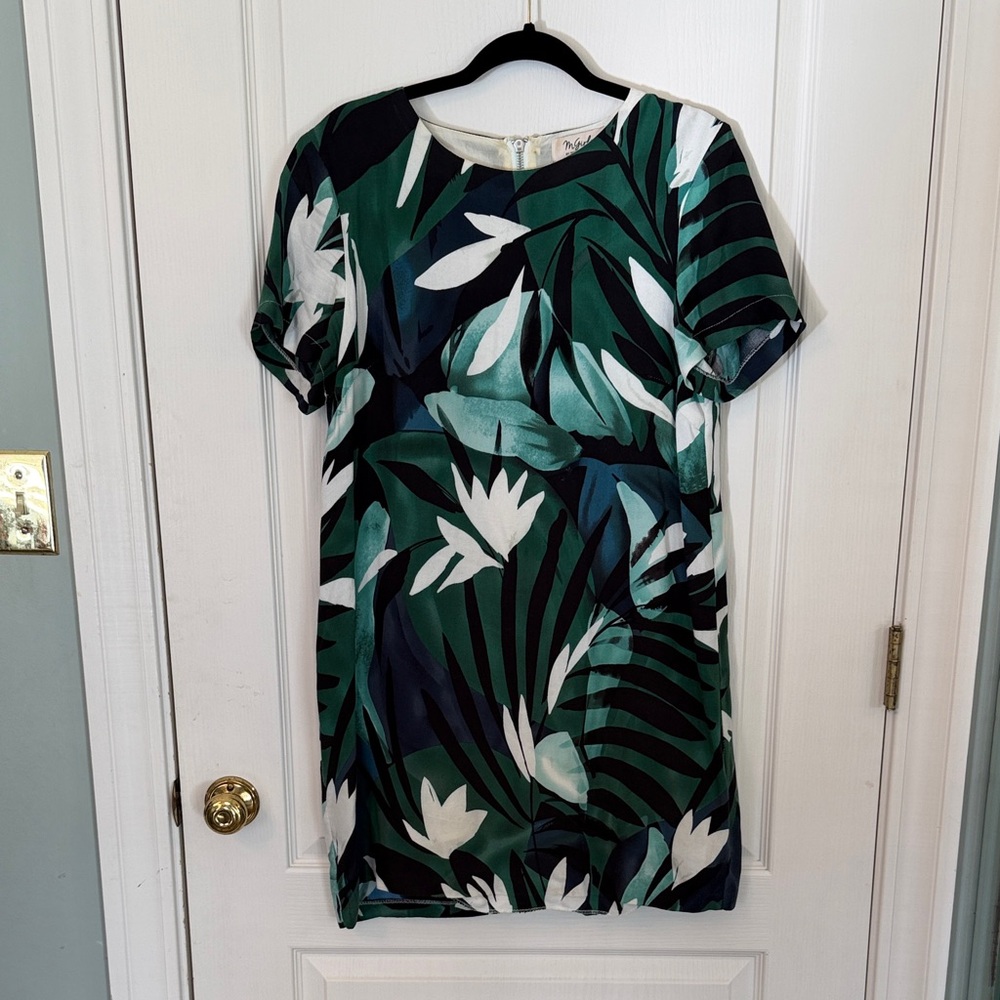 Material Girl Green Blue and Black Tropical Dress